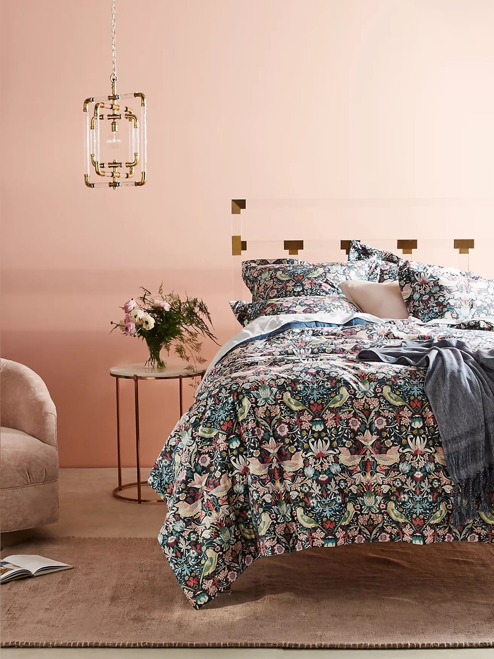 Anthropologie Strawberry Thief William Morris King Comforter & Pillow Case Set